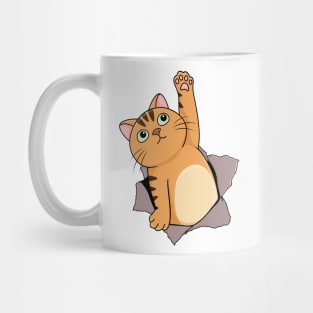 Funny Comic Cat Reaches Up High with Paw Kitten Mug